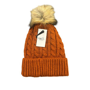 Rue 21 Beanie Hat Womens Burnt Orange Cable Knit Pom